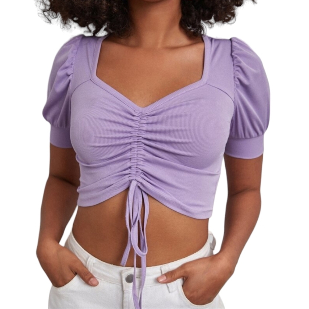 Y2K FAIRY RUNCHED PURPLE SHORTSLEEVE CROP TOP